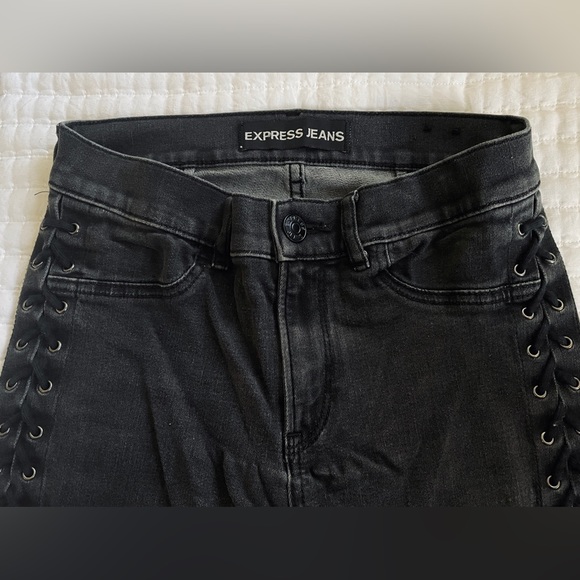 Black Skinny Jeans with Lace-Up Details - Picture 3 of 7